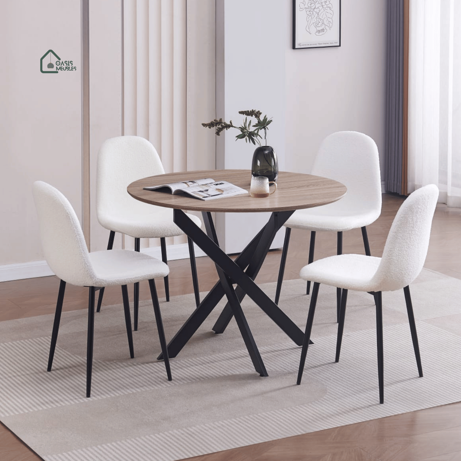 Table Repas Jessica Metal Noir Chene Grifee
