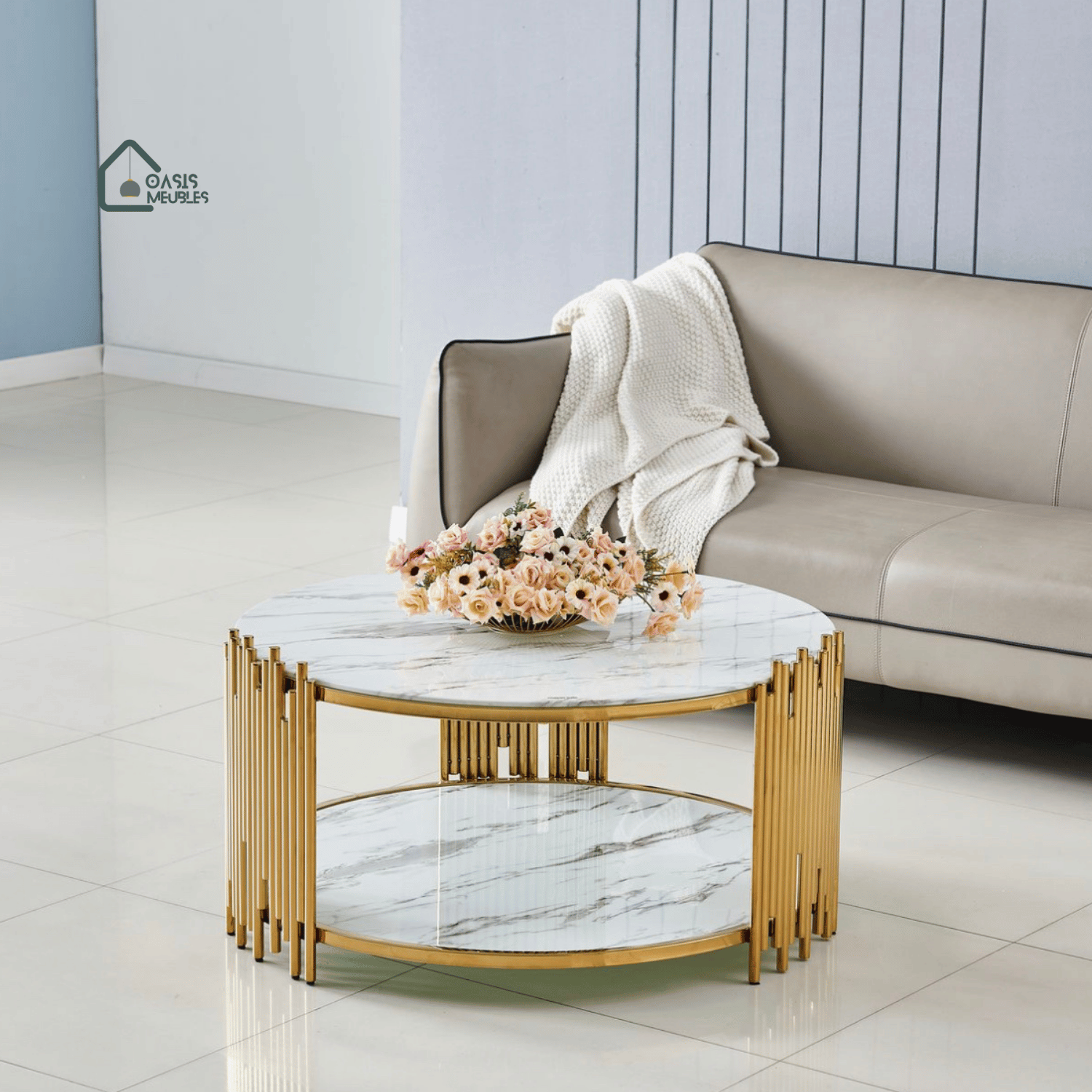 Table Basse Stick Gold Marbre Blanc